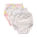 3-pack girls cotton briefs white with pink leaves/white with grey clouds/white with grey flowers