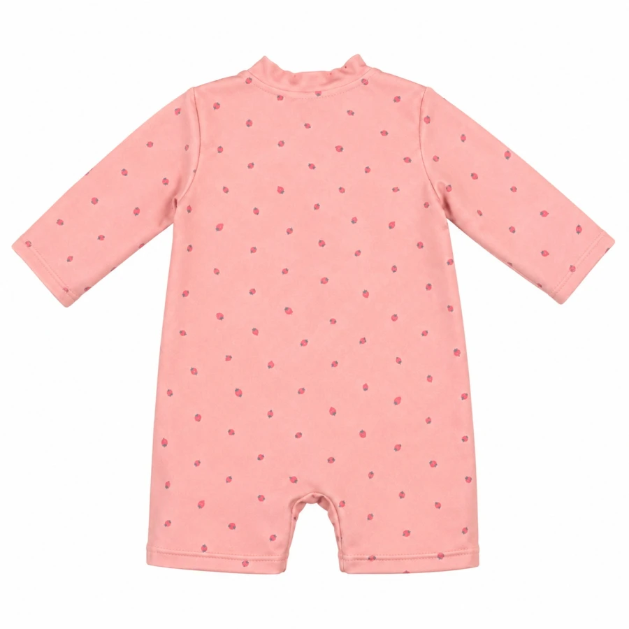 UV romper pink with strawberries