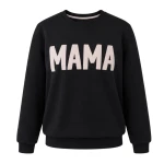 Black sweatshirt with beige "MAMA" embroidery
