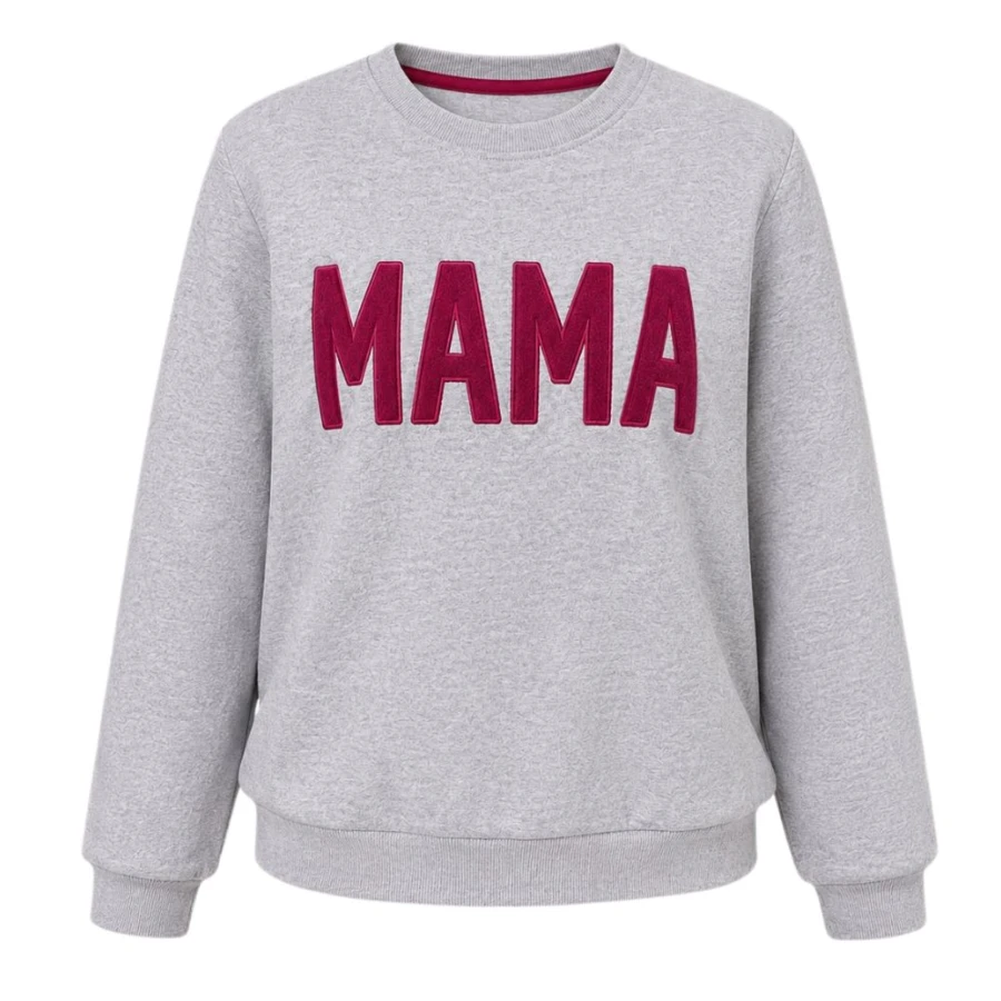 Bluza z napisem MAMA szara z bordowym haftem