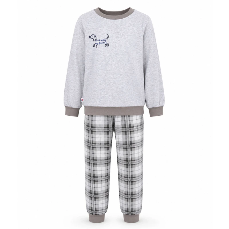 Grey children's pajamas with embroidered dog