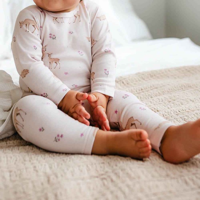 Legginsy dziewczęce ecru w sarenki