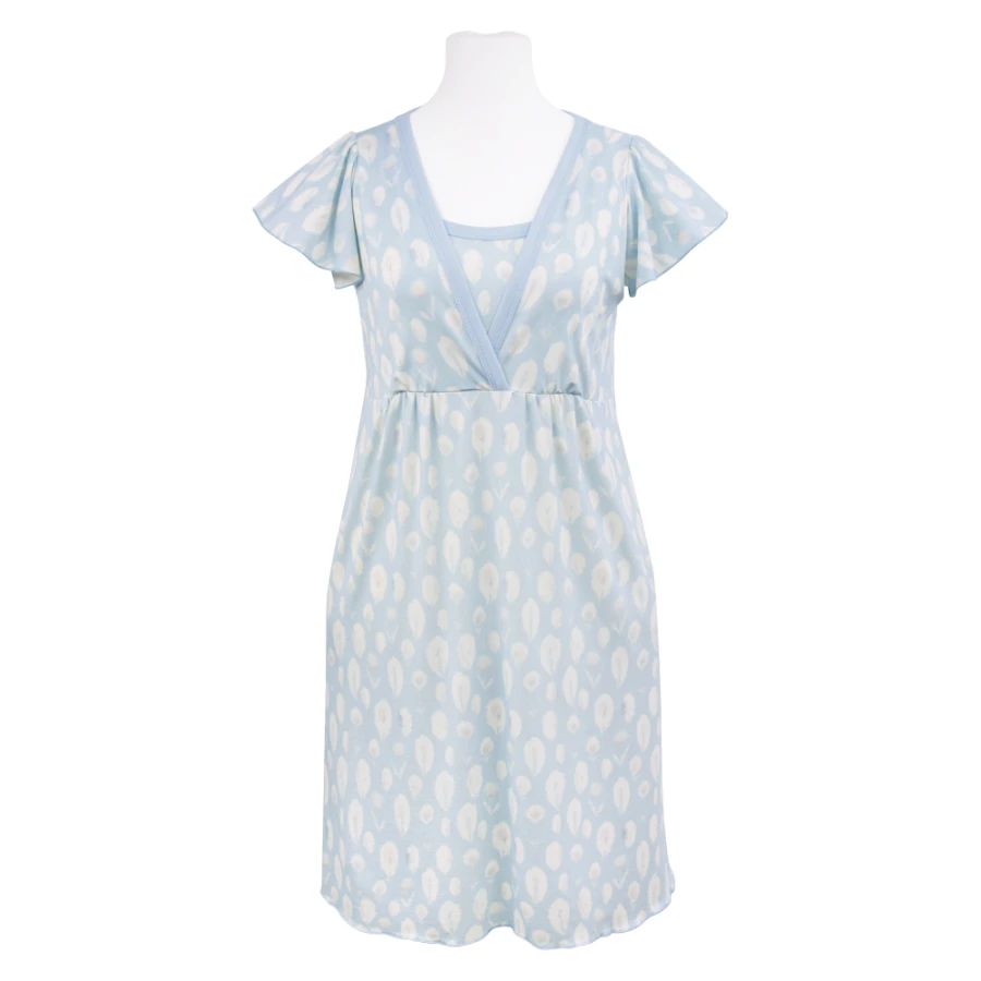 Light Blue Bamboo Maternity Nightdress with Feather Pattern EMILY