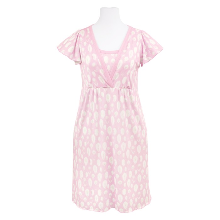 Pink Bamboo Maternity Nightdress with Feather Pattern
