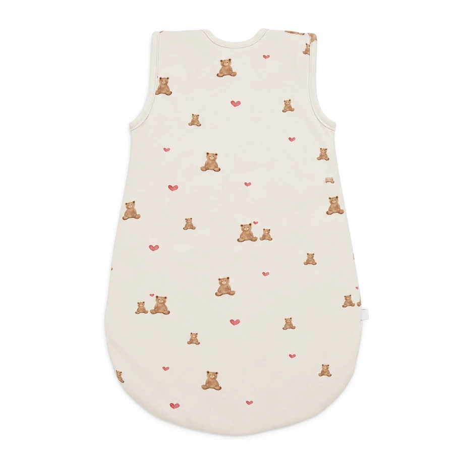 Ecru baby sleeping bag with bears and hearts 0.5 TOG