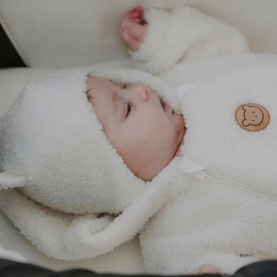 Ecru Baby Teddy Fleece Pramsuit