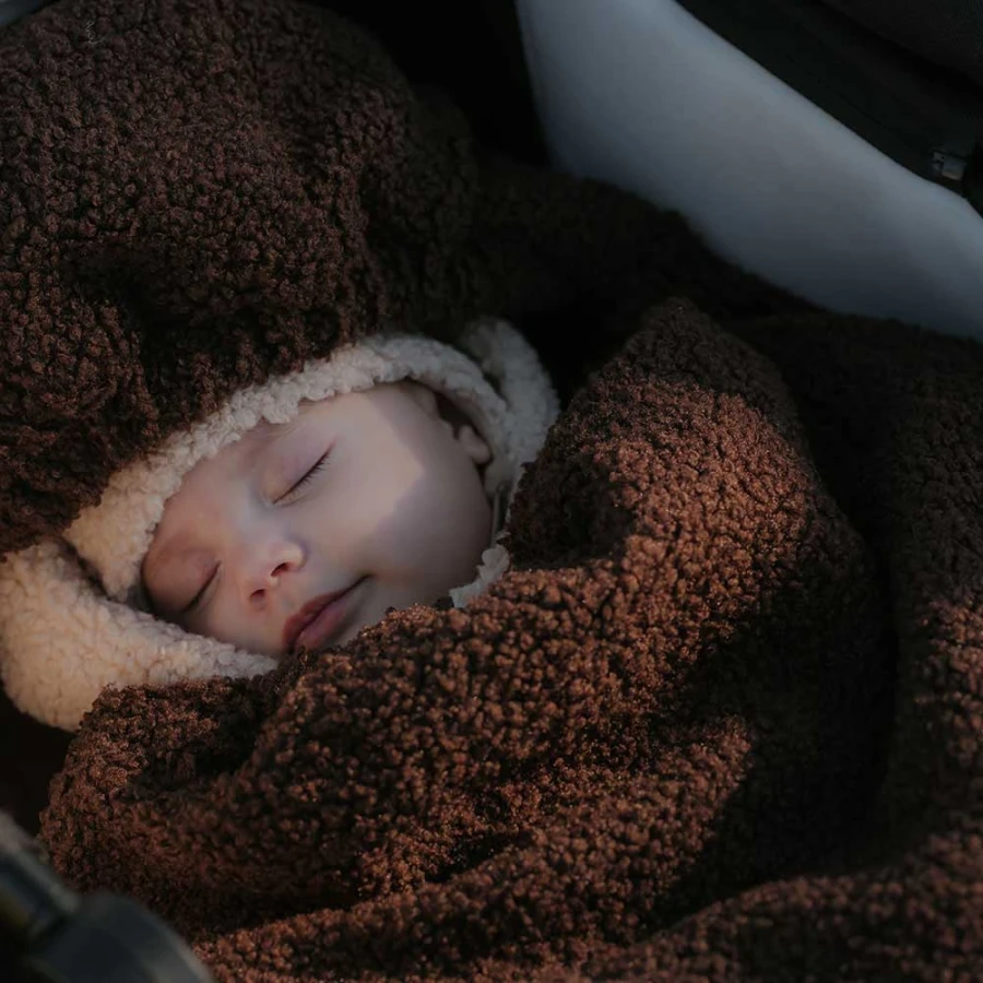 Brown Baby Stroller Footmuff in Teddy Fleece
