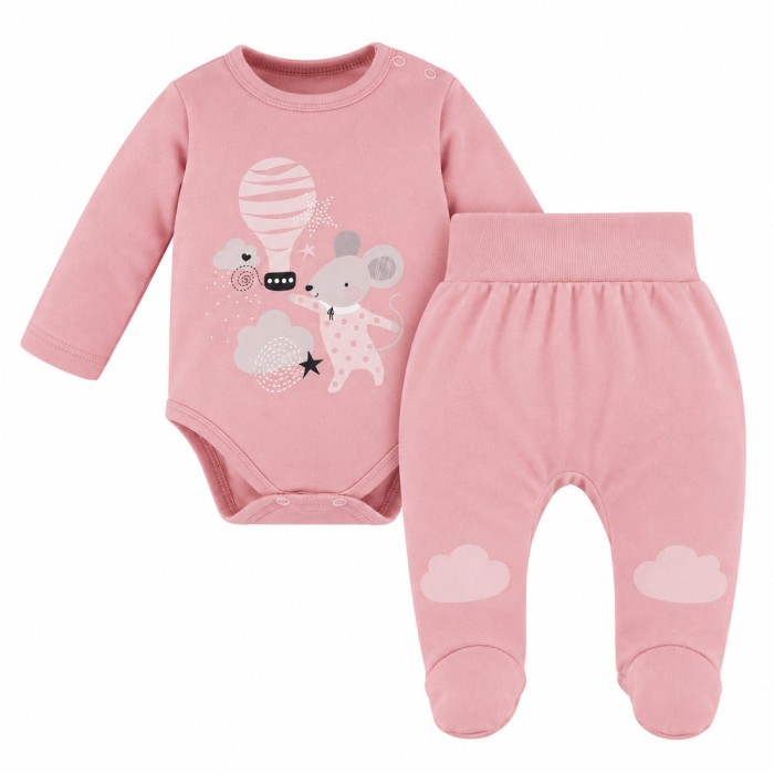Mellow Kids' Set – Bodysuit and Footed Pants, Pink