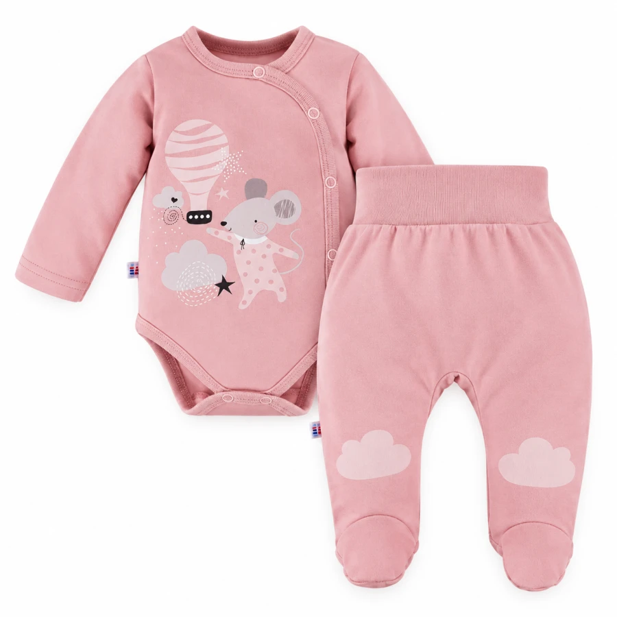 Mellow Baby Set – Wrap Bodysuit and Footed Pants, Pink
