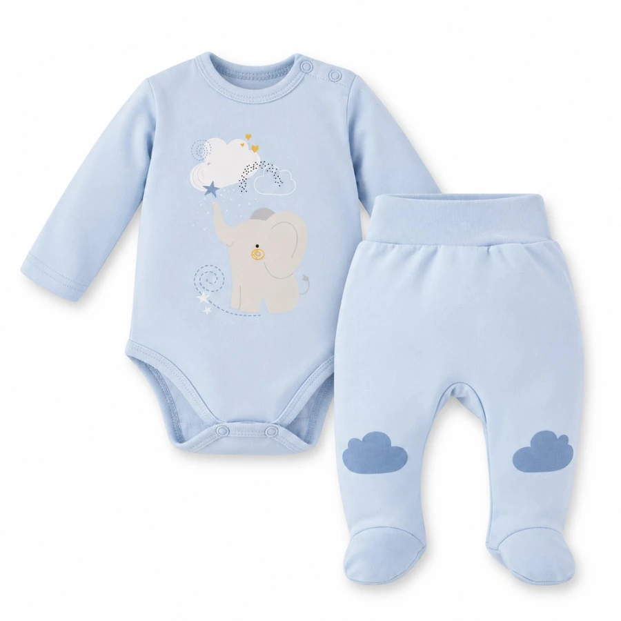 Mellow Kids' Set – Bodysuit and Footed Pants, Blue