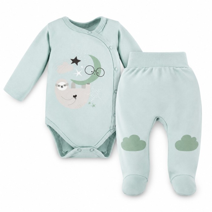Mellow Baby Set – Wrap Bodysuit and Footed Pants, Mint Green