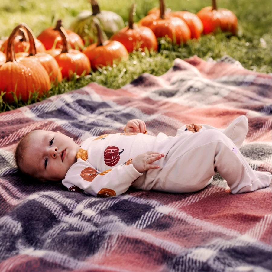 Halloween Baby Set – Ecru Wrap Bodysuit and Footed Pants with Pumpkins