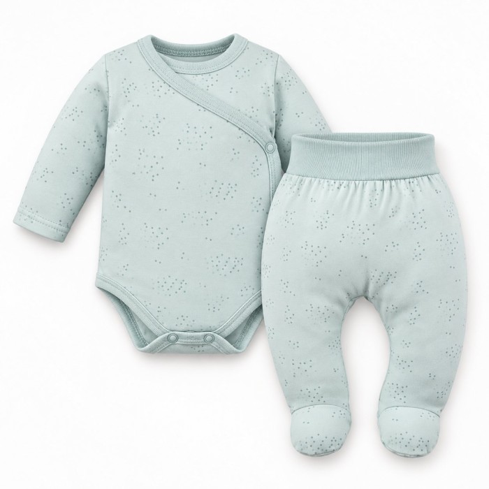 Petite Baby Set – Green Wrap Bodysuit and Footed Pants with a Delicate Print