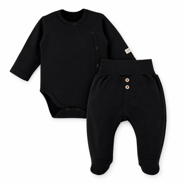 Black Baby Set with Wrap Bodysuit and Footed Pants