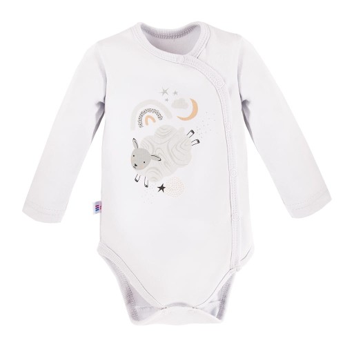 Body dziecięce kopertowe białe z długim rękawem i owieczką, Mellow