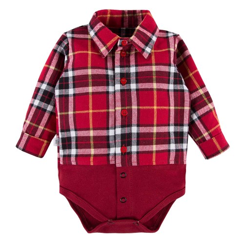 Children's shirt-body with collar in burgundy check