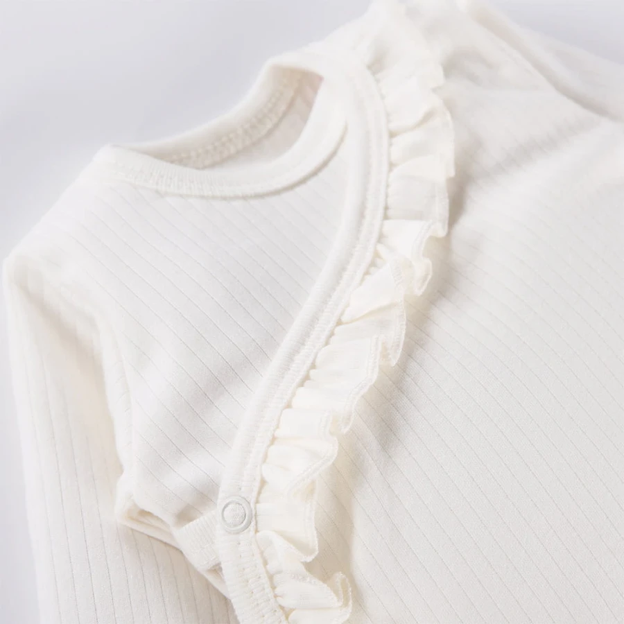 Baby wrap bodysuit with frill ecru