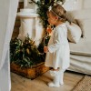 Velvet dress with frills ecru