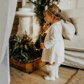 Velvet dress with frills ecru