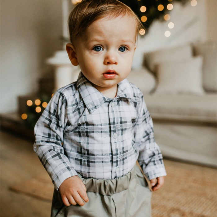 Body dziecięce w kratę z kołnierzykiem szare