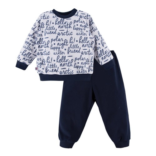Children"s pajamas navy blue-white with lettering