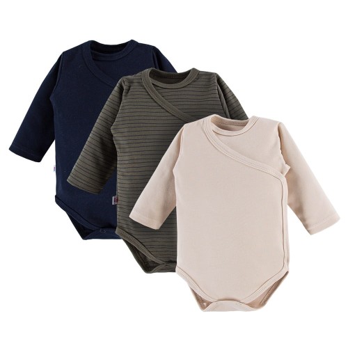 Cardigan bodysuits 3-pack navy blue, beige, green