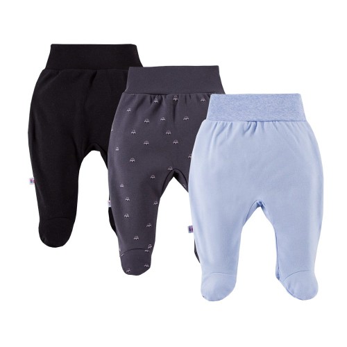 Joggers with feet 3-pack blue, gray, black