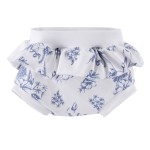 Bloomers with frill  white with blue flowers