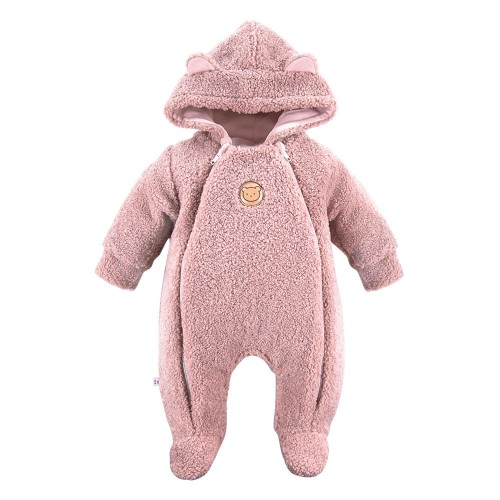 Hooded baby pramsuit pink