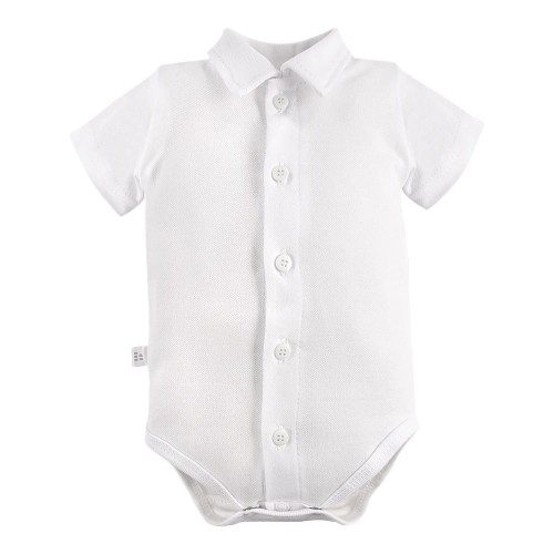 Body dziecięce rozpinane krótki rękaw z kołnierzykiem białe