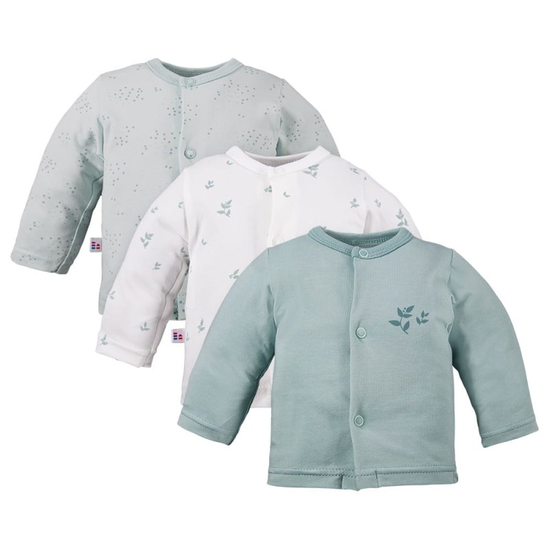 3-pack kimono shirt with leaves pattern green