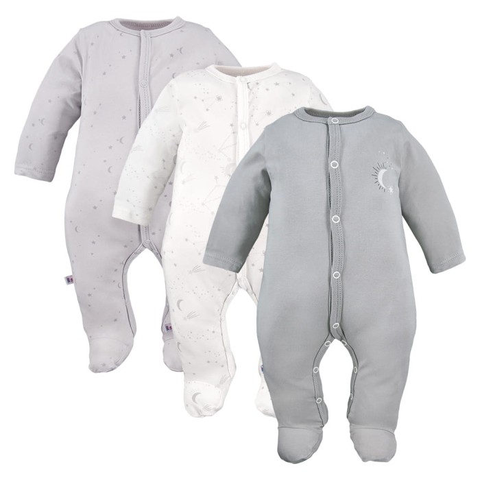 Sleepsuits gray 3-pack with stars pattern