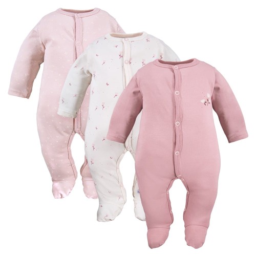 Sleepsuits pink 3-pack with bloom pattern