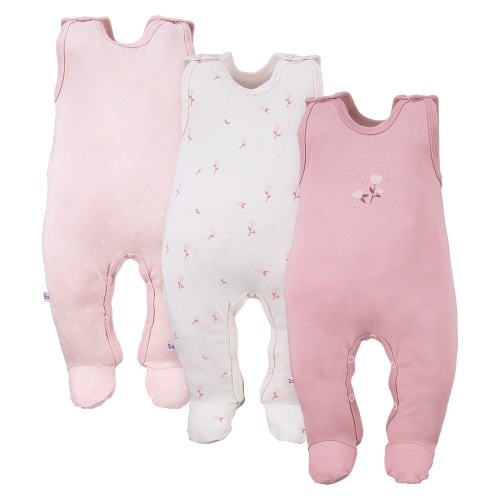 3-pak śpiochy niemowlęce różowe z motywem kwiatuszków