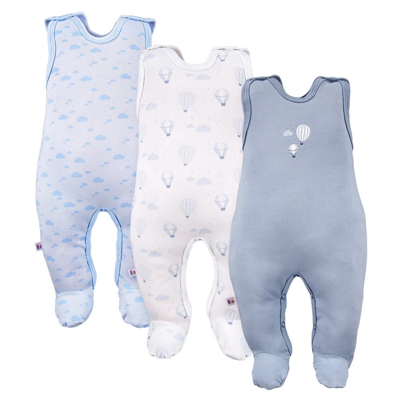 3-pack romper suit blue with balloon pattern