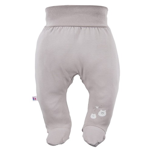 Joggers with feet with a teddy bear pattern beige