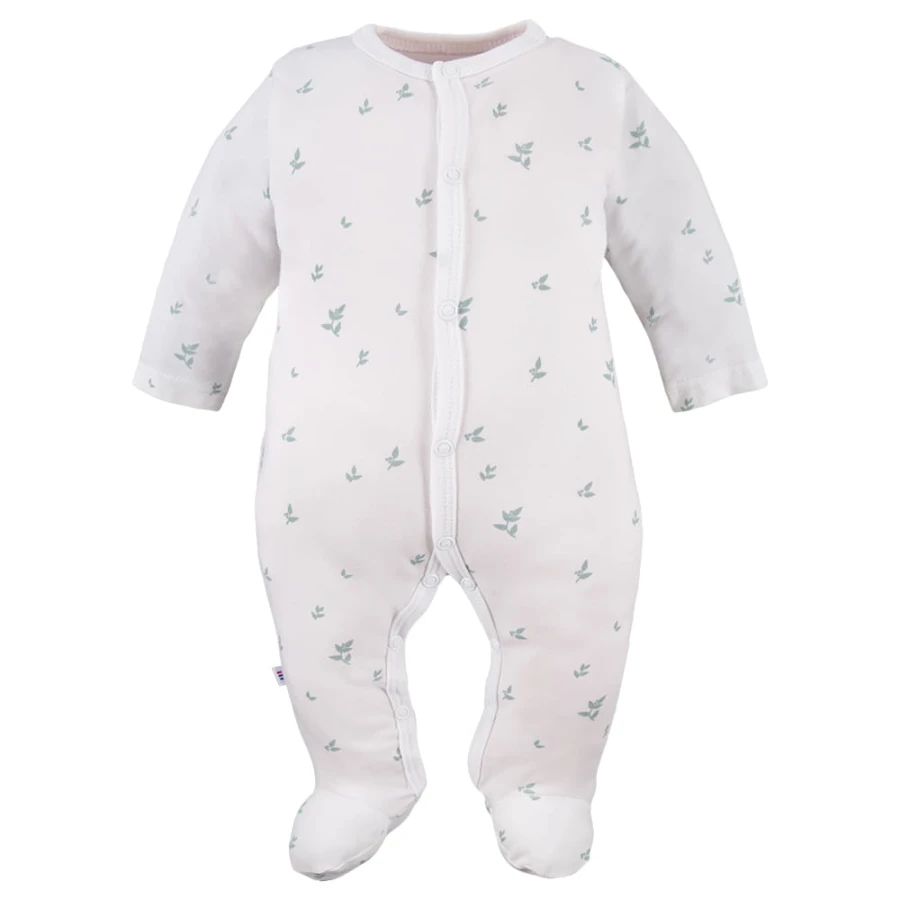 Baby sleepsuit with leaves pattern white