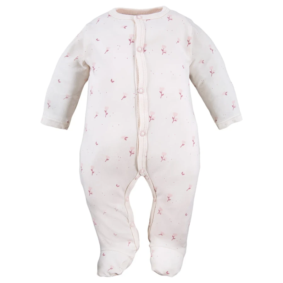 Baby sleepsuit with flower pattern ecru