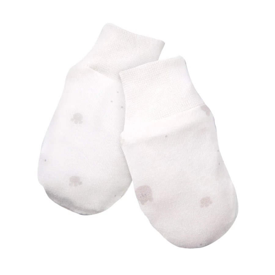 Baby gloves 3-pack beige with teddy bears pattern