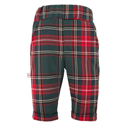 Elegant pants for boy with checked pattern green