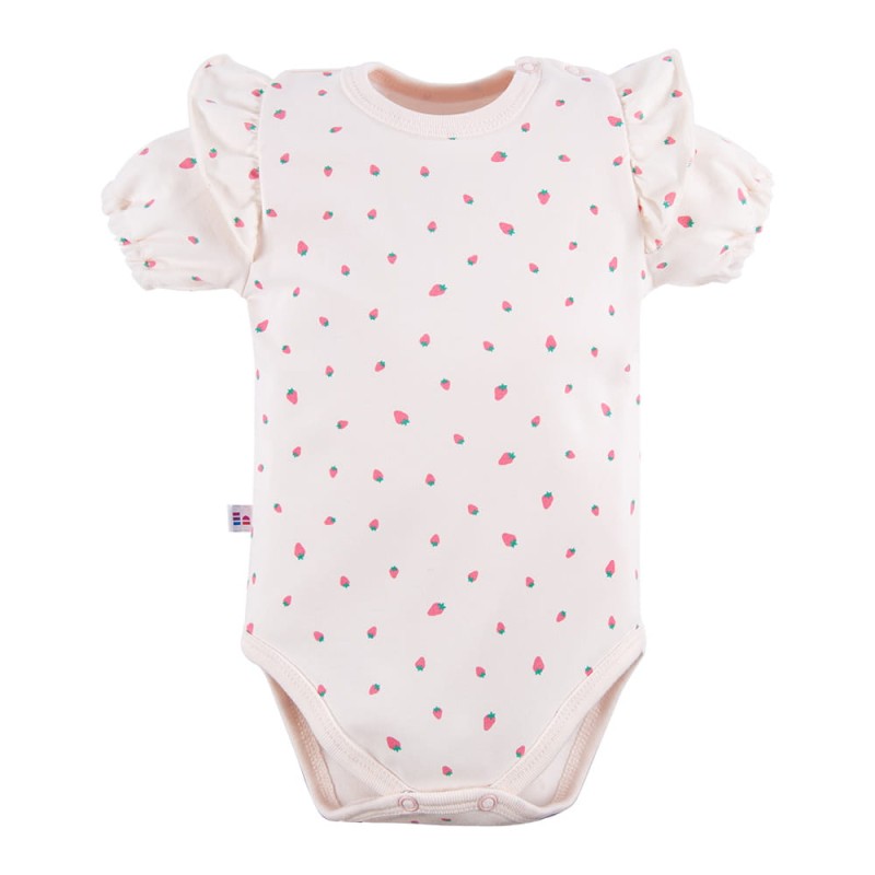Body dziecięce ecru z krótkim rękawem w truskawki