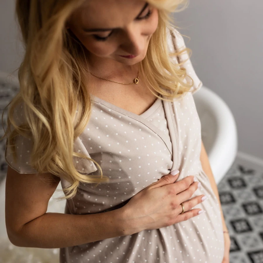 Pregnancy dress beige with dots EMILY