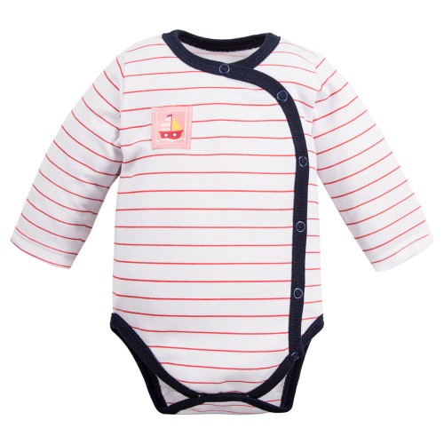 Cardigan bodysuit striped white with pink badge