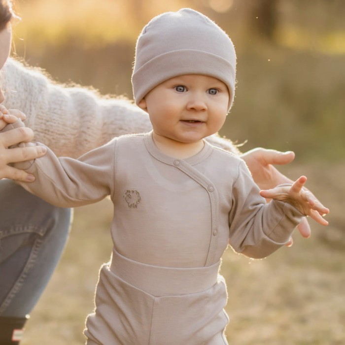Body kopertowe z wełny merino rosnące z dzieckiem beżowe