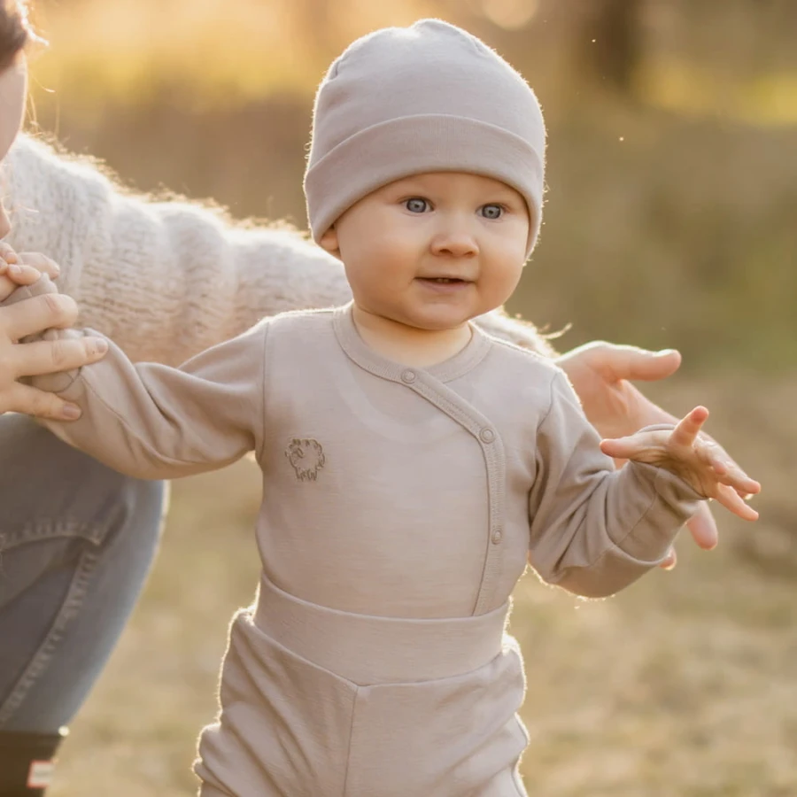Body kopertowe z wełny merino rosnące z dzieckiem beżowe