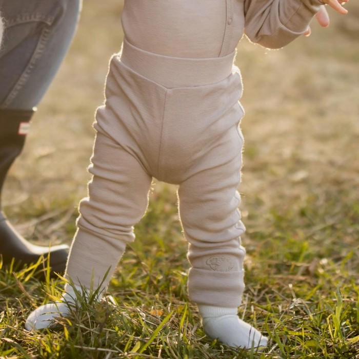 Legginsy z wełny merino rosnące z dzieckiem beżowe