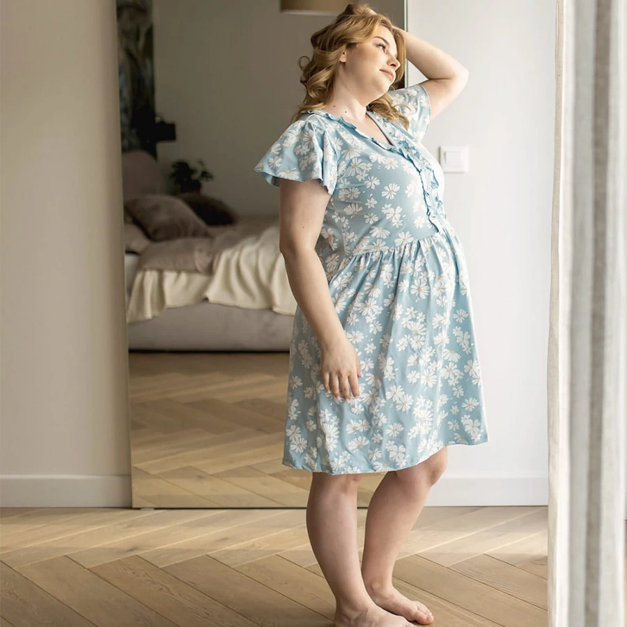 Pregnancy dress with flowers blue LINDA